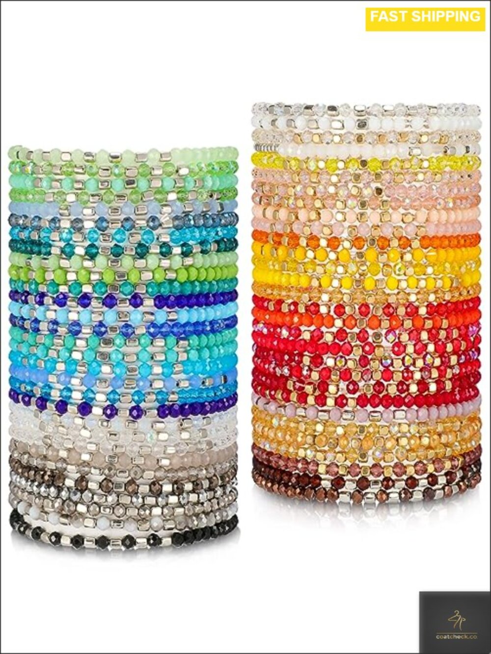 Boho Beaded Bracelets Set Stretch Stackable Acrylic Crystal 60 Pc